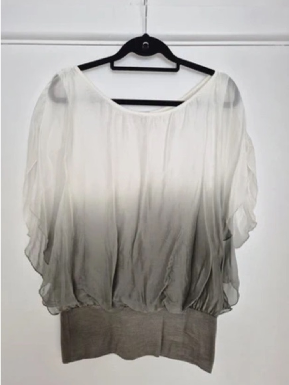 Giusy Sheer Ombre Bubble Hem Women's Top - White to Gray